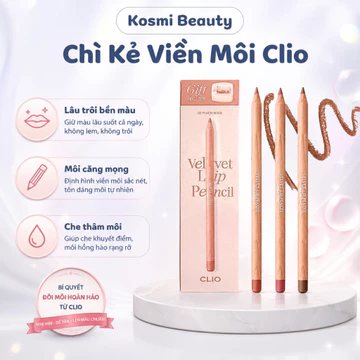 Chì Kẻ Viền Môi CLIO Velvet Lip Pencil Chì Kẻ Môi Clio lì Lâu Trôi Định Hình Viền Môi Che Thâm Môi 1.45g - Kosmi Beauty