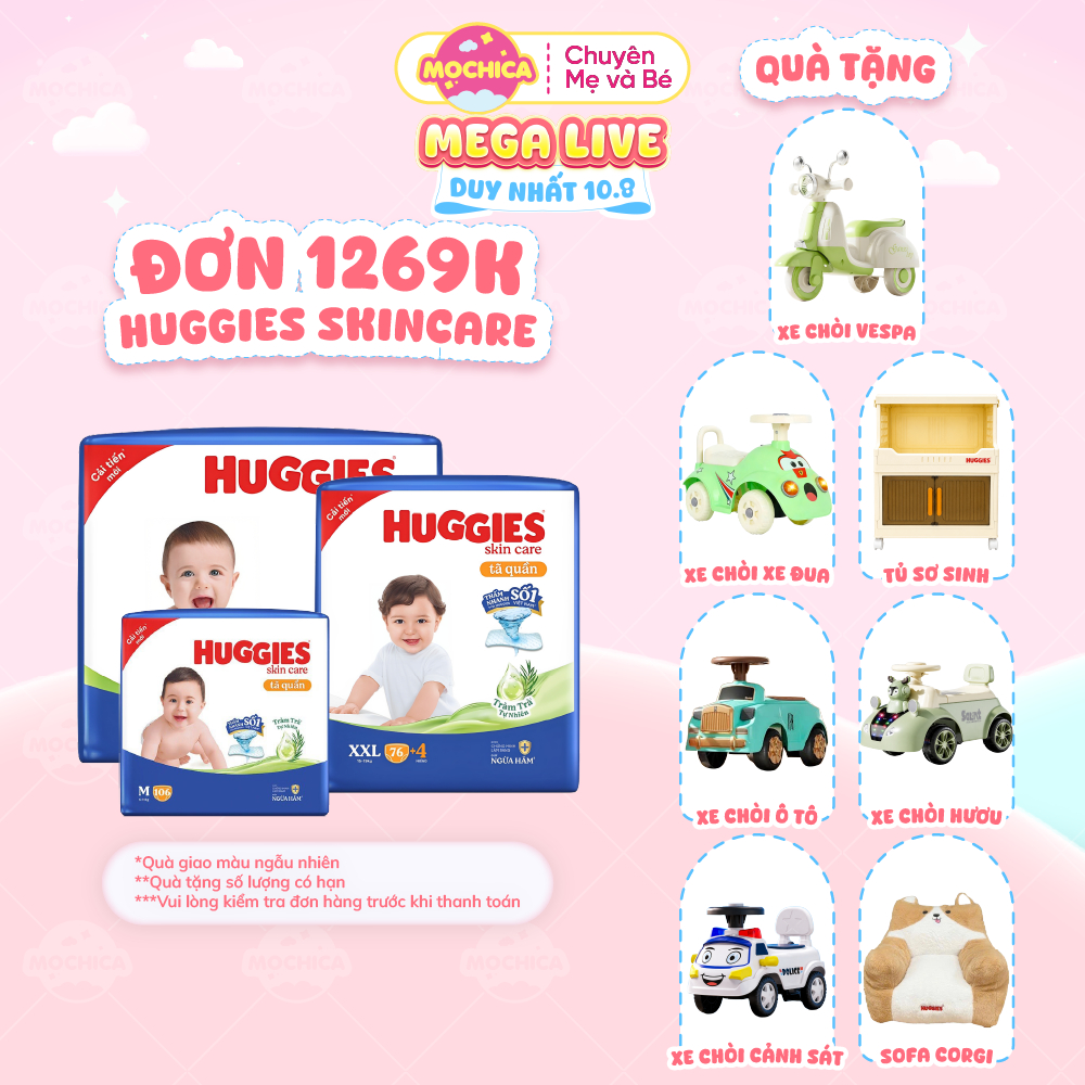 [Siêu nhiều miếng] Bỉm/Tã quần Huggies Tràm Trà Tự Nhiên SKINCARE thấm hút nhanh đủ size - Mochica