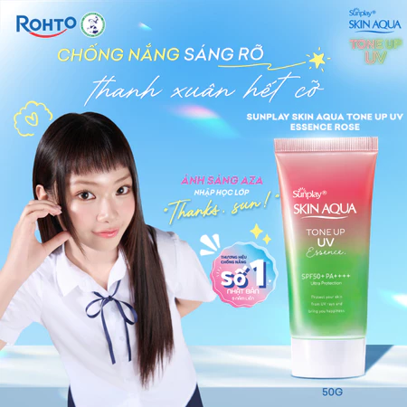 Kem chống nắng nâng tông da tái xanh dạng tinh chất Sunplay Skin Aqua Tone Up UV Essence Rose SPF 50+ PA++++ 50g