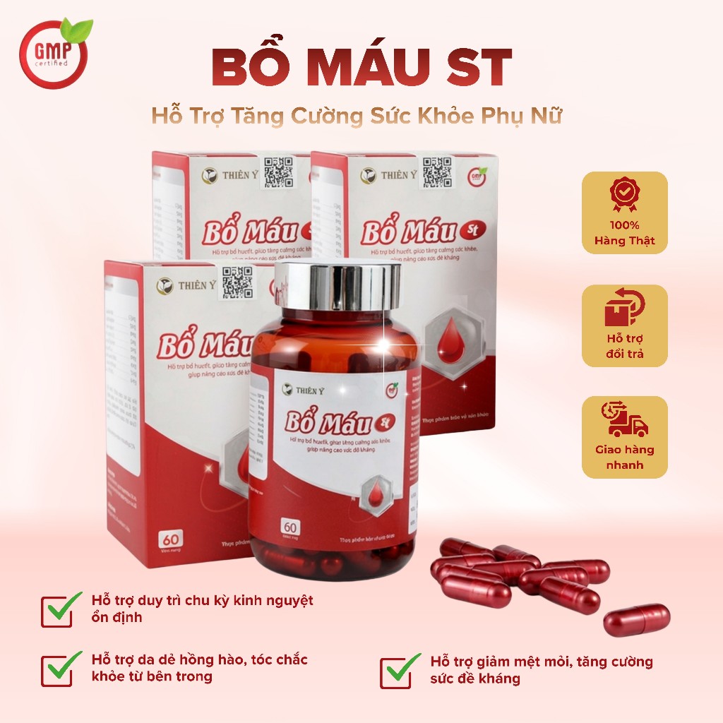 Bổ Máu ST - Hỗ Trợ Tăng Cường Sức Khỏe Phụ Nữ | Giảm Mệt Mỏi, Hỗ Trợ Duy Trì Chu Kỳ Kinh Nguyệt - Thiên Ý Pharma