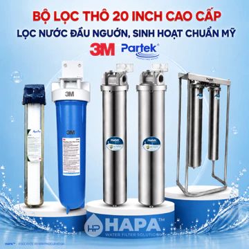 Bộ Lọc Thô 20 inch 3M AP102T-110, AP802B, Partek INOX Chính Hãng - Bộ Lọc Đầu Nguồn Sinh Hoạt 20" Aqua-Pure Cao Cấp