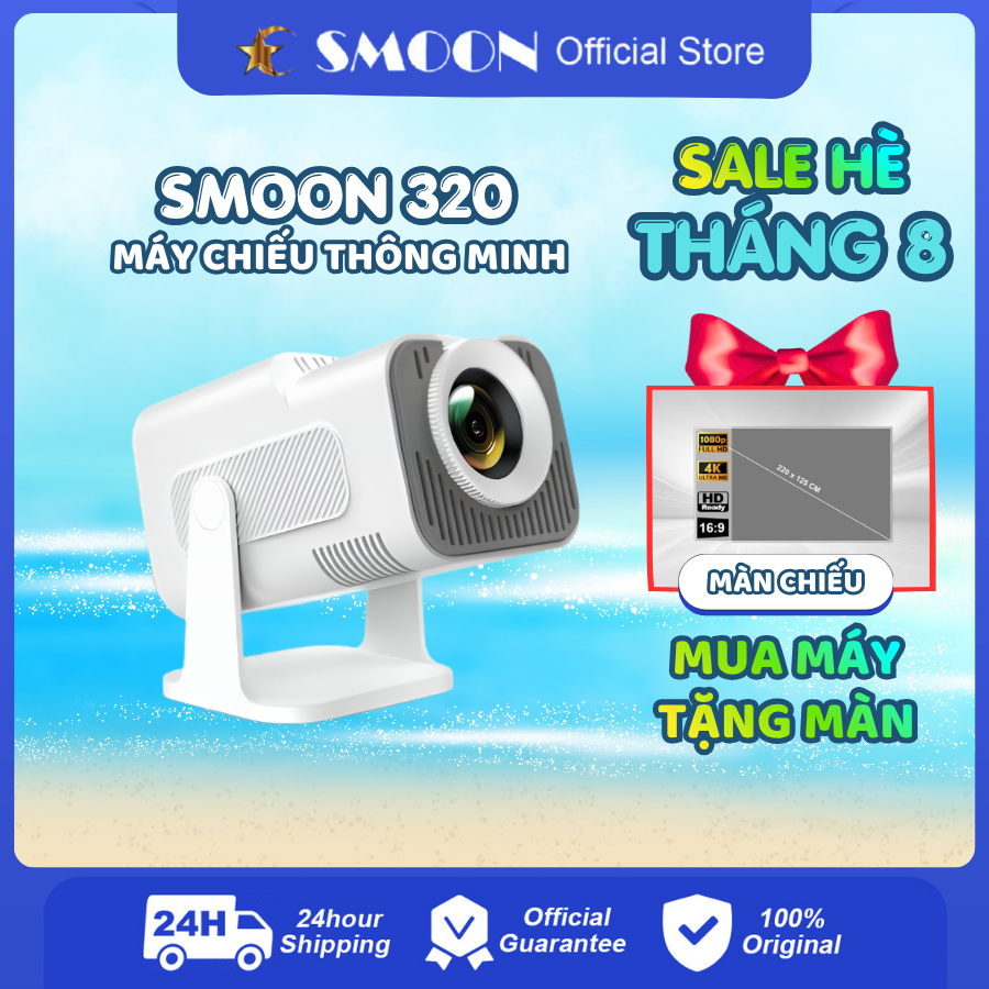 [TẶNG MÀN] Máy Chiếu Mini Di Động SMOON Có Loa Sẵn 720P HD 200 ANSI Android Google LCD TV YouTube Netflix Xoay 180 Độ