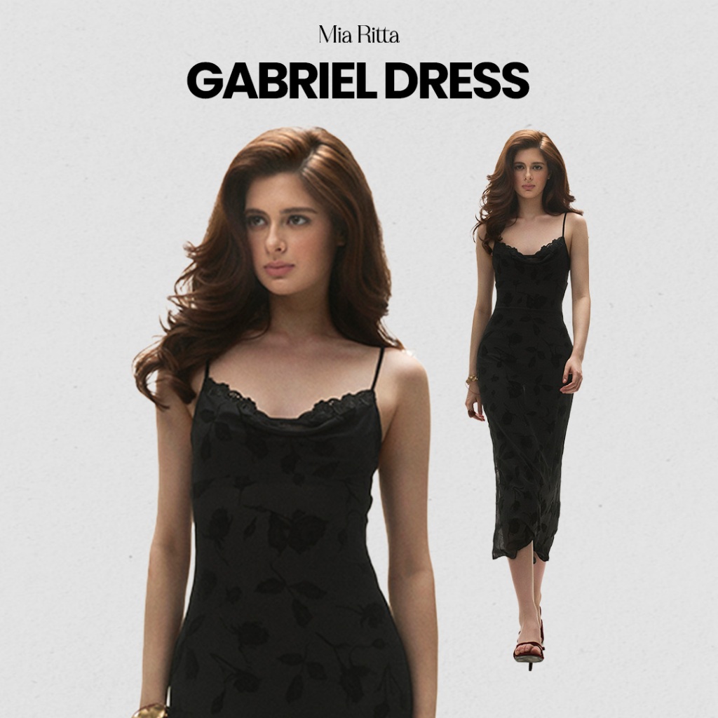 Đầm hai dây nữ MIA RITTA váy maxi dài voan nhung in nổi hoa hiệu ứng xuyên thấu co giãn GABRIEL DRESS - D0010