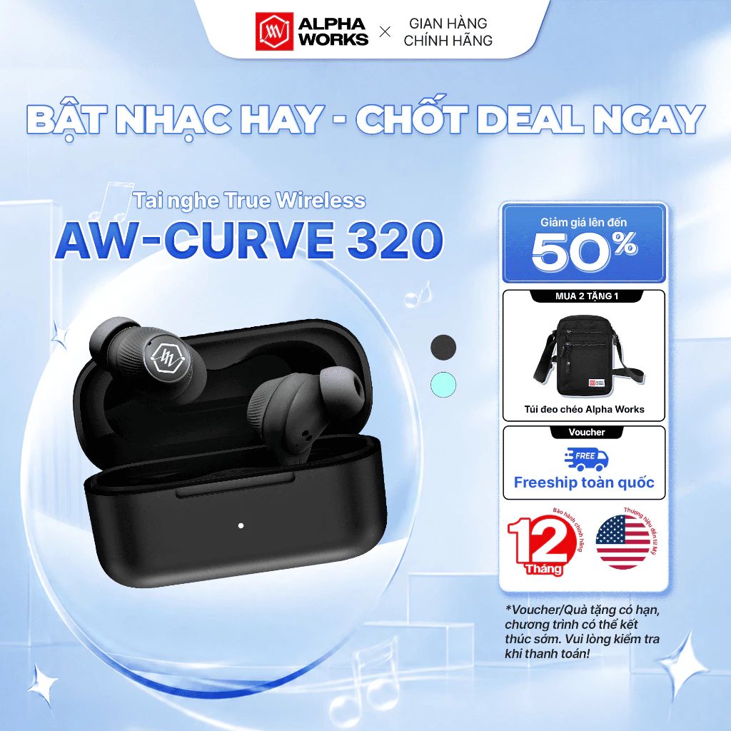 Tai nghe True Wireless Alpha Works CURVE 320 với hộp sạc