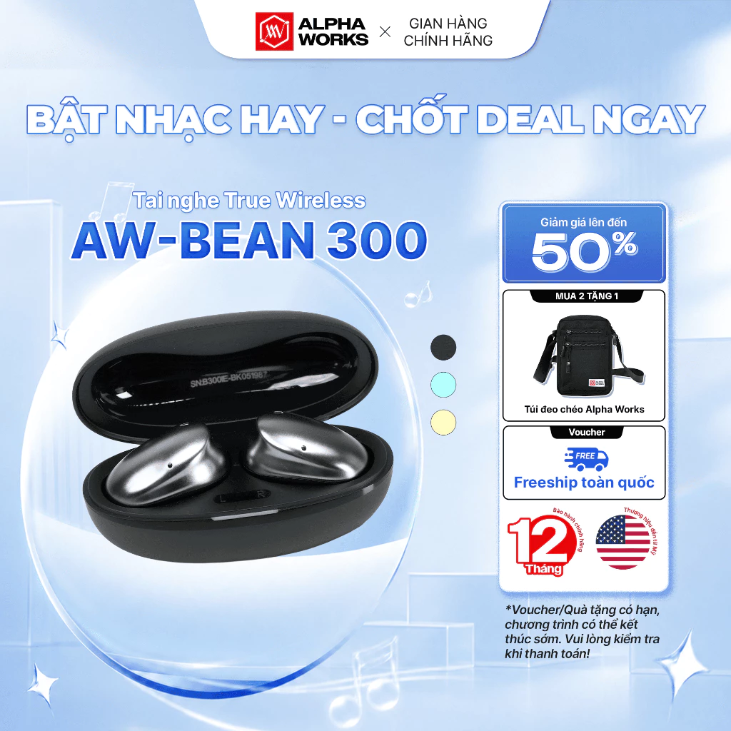 Tai nghe True Wireless Alpha Works BEAN 300 chính hãng