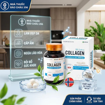 Viên uống trắng da, mờ nám Collagen + Glutathion. Hộp 30 viên (colagen, glutathion)