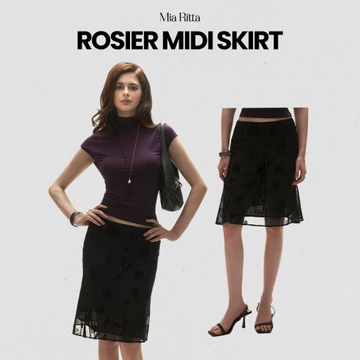 Váy midi voan nhung nữ MIA RITTA váy ngắn ngang gối 2 lớp hiệu ứng hoa nhung nổi co giãn ROSIER MIDI SKIRT - B0039
