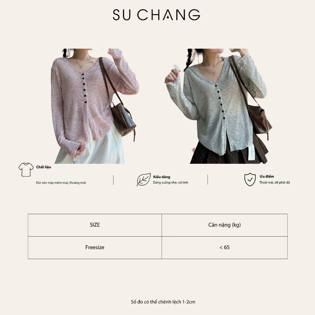 Áo Thun Cổ V Dệt Kim Tiêu Dài Tay Cúc Dọc A999 Su Chang Thời Trang Nữ | BigBuy360 - bigbuy360.vn