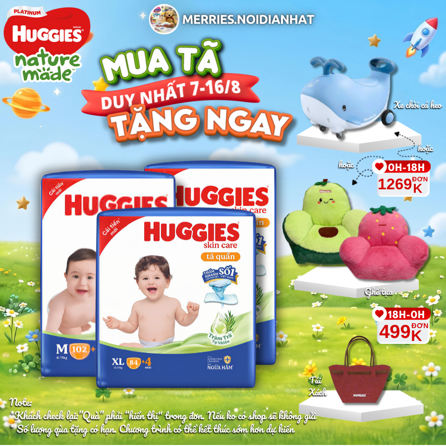 [SIÊU NHIỀU MIẾNG] Tã quần Huggies Tràm Trà Tự Nhiên SKINCARE Pants Mega Jumbo M106/L104/XL88/XXL80
