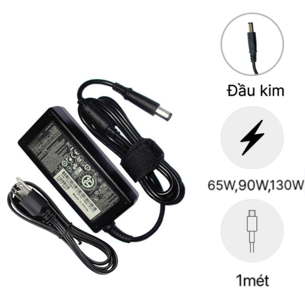 Sạc Laptop Dell 19.5V-3.34A 65W, Sạc Laptop Dell 4.62A/90W Sạc dell Zin - Sạc dell chân to / chân nhỏ bảo hành 1 năm