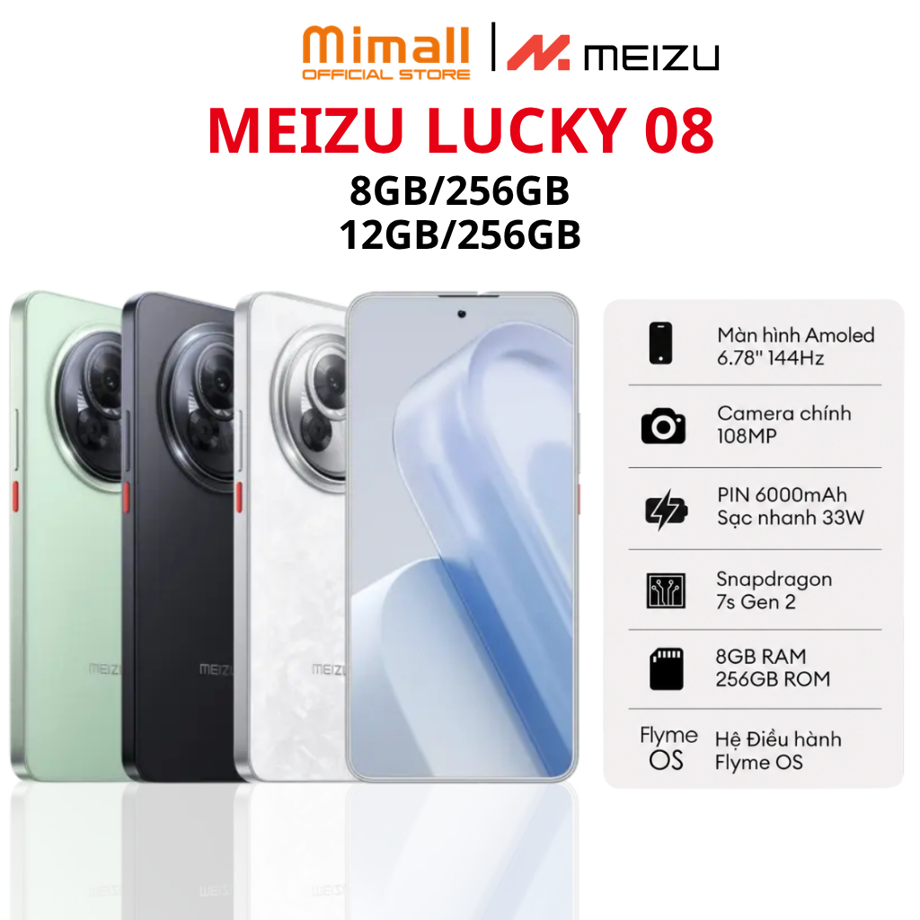 Điện Thoại Meizu Lucky 08 | Màn Hình LTPO Amoled 6.78" 144Hz | Snapdragon 7s Gen 2 |  Pin 6000mAh Sạc 33W | Chính Hãng