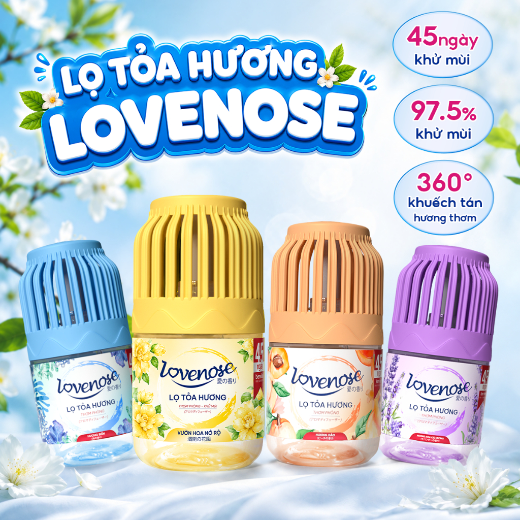 Lọ tỏa hương Lovenose tinh dầu thơm phòng, sáp thơm phòng thơm tự nhiên khử mùi 45 ngày - 180ml