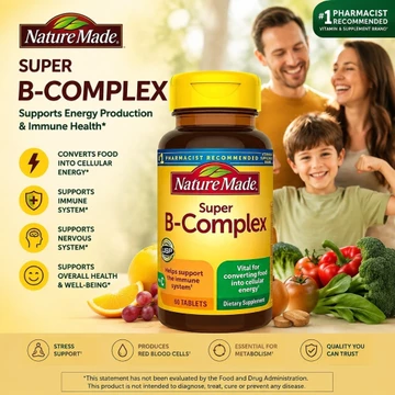 Viên uống Vitamin B tổng hợp Nature Made Super B Complex 60 viên with Vitamin C and Folic Acid