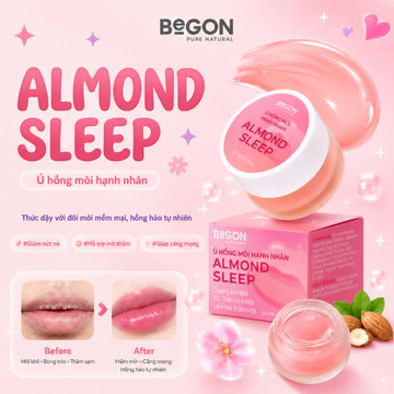 Ủ Hồng Môi Hạnh Nhân Almond Sleep BeGON, Son Dưỡng Hỗ Trợ Mềm Môi, Cải Thiện Thâm Có Vitamin C Thế Hệ Mới 5gr