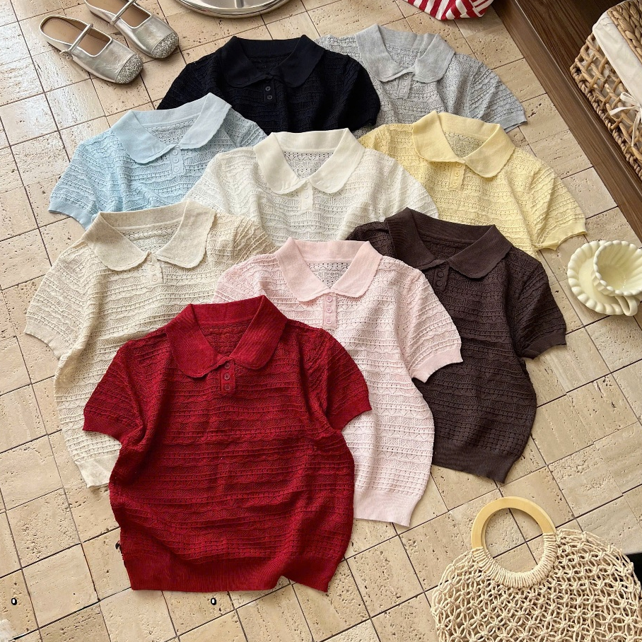 Áo len mongtoghi mỏng cổ sen, Áo len kiểu ngắn tay AL84842 - NhiNhi Shop
