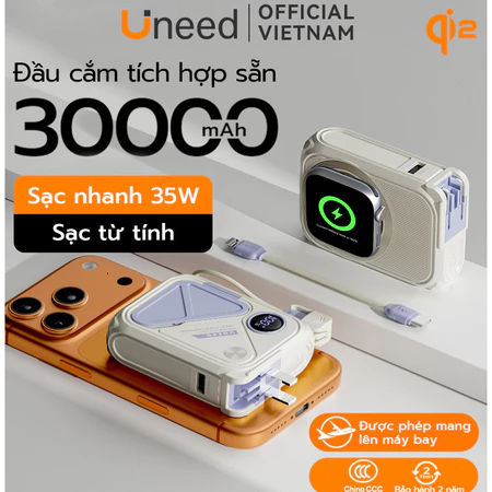 【Qi2+CCC】Sạc Dự Phòng UNEED 30000/20000mAh Sạc Nhanh PD 20W 35W Sạc Không Dây, Cục Sạc Dựng Phòng Đầu AC