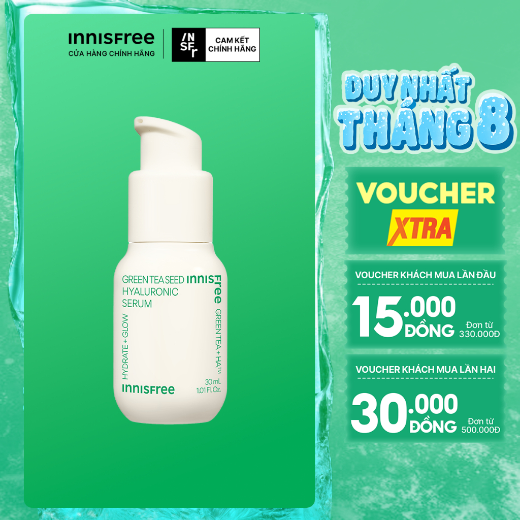 Serum trà xanh cấp ẩm sâu phục hồi da, với Probiotics INNISFREE Green Tea Seed Hyaluronic Serum 30mL