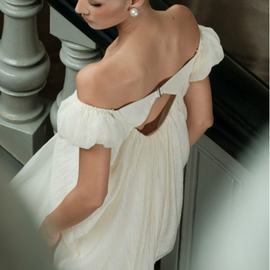 Đầm Dự Tiệc Terra Dress Trễ Vai Draping Đổ Sườn Phối Ren Thanh Lịch Cá Tính