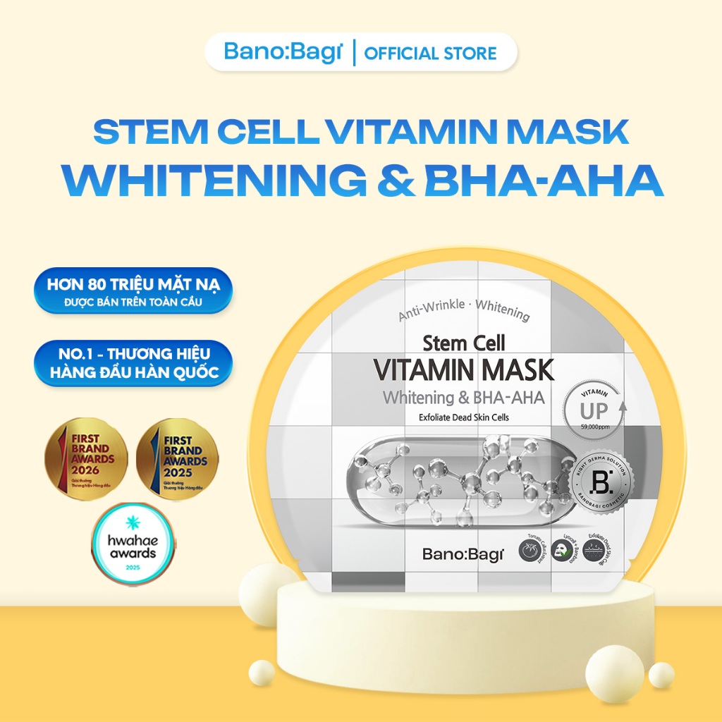 Mặt Nạ Bano:Bagi Stem Cell Vitamin Whitening & BHA-AHA dưỡng trắng và tẩy tế bào chết 30ml