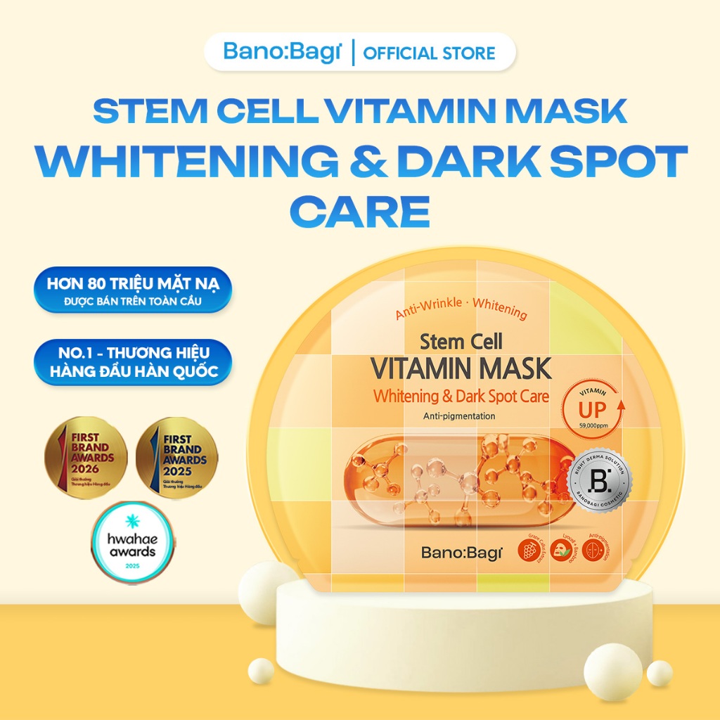 Mặt Nạ Bano:Bagi Stem Cell Vitamin Whitening & Dark Spot Care dưỡng trắng và mờ thâm 30ml