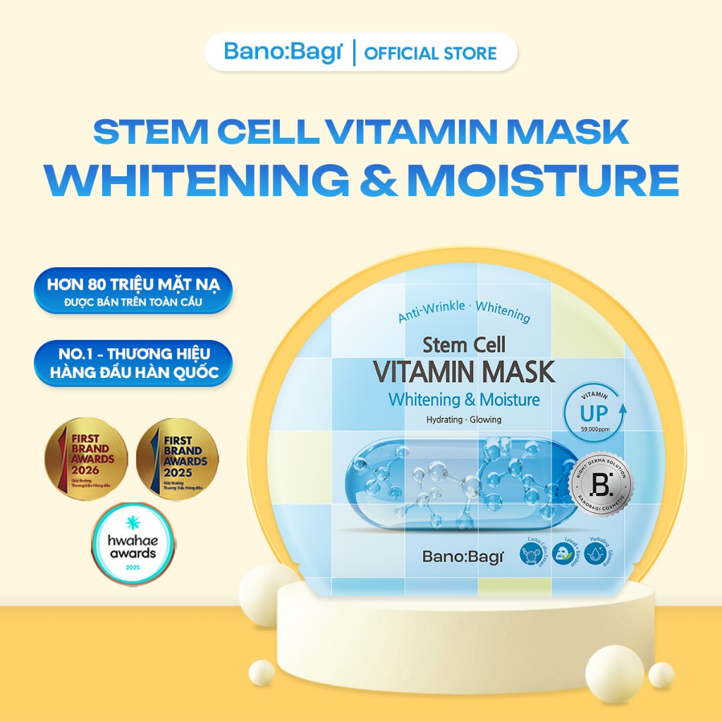Mặt Nạ Bano:Bagi Stem Cell Vitamin Whitening & Moisture dưỡng trắng và dưỡng ẩm 30ml