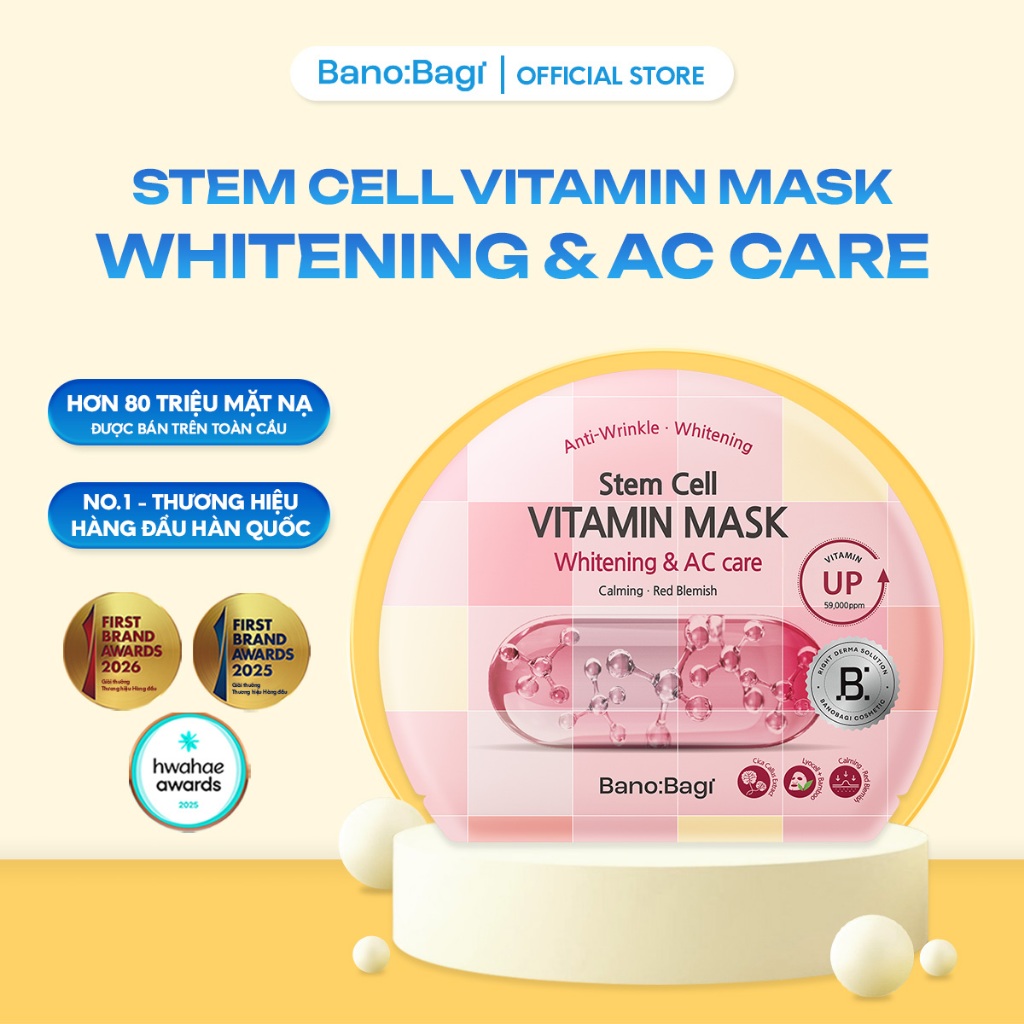 Mặt Nạ Bano:Bagi Stem Cell Vitamin Whitening & AC Care dưỡng trắng và chăm sóc da mụn 30ml