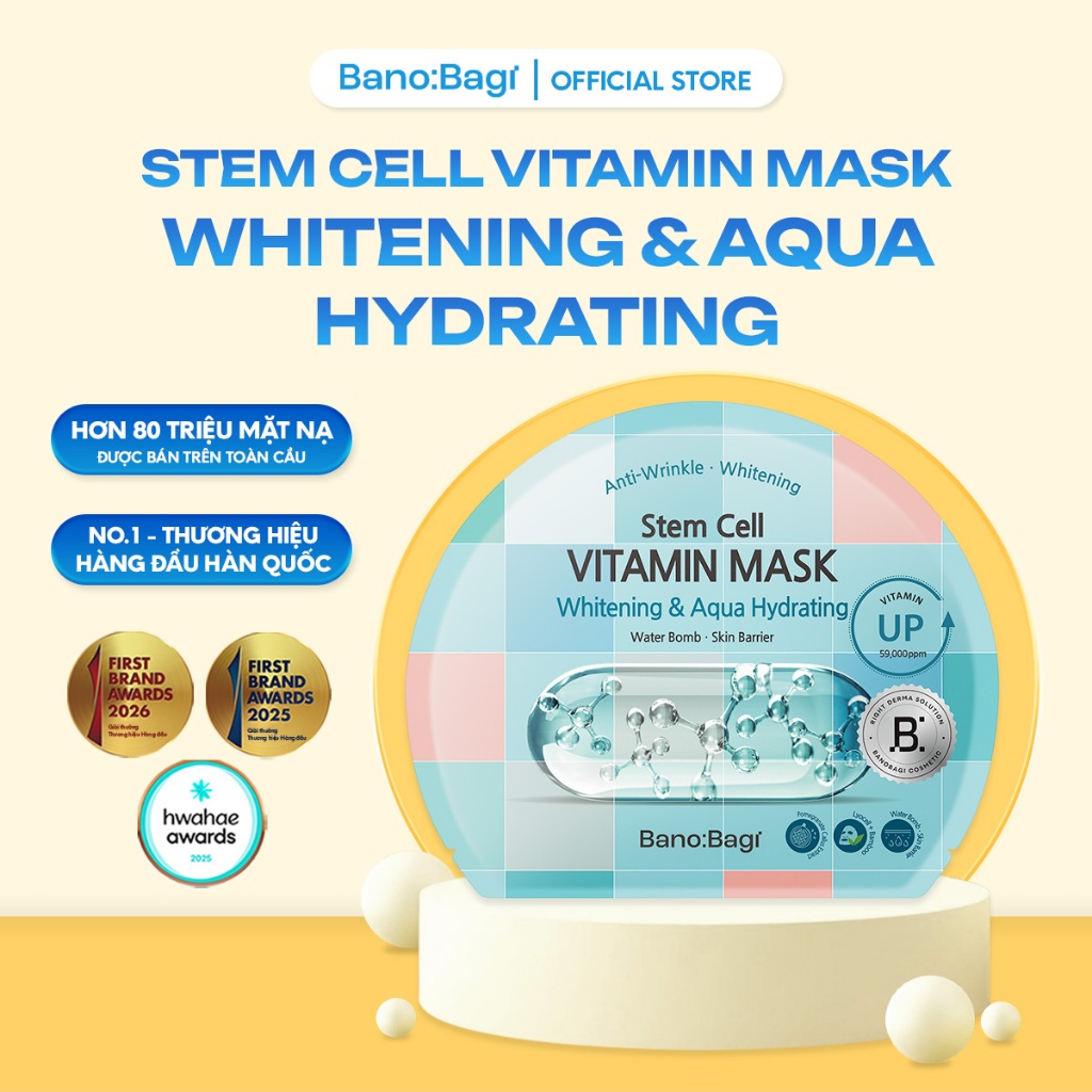 Mặt Nạ Bano:Bagi Stem Cell Vitamin Whitening & Aqua Hydrating dưỡng trắng và chống oxy hóa 30ml