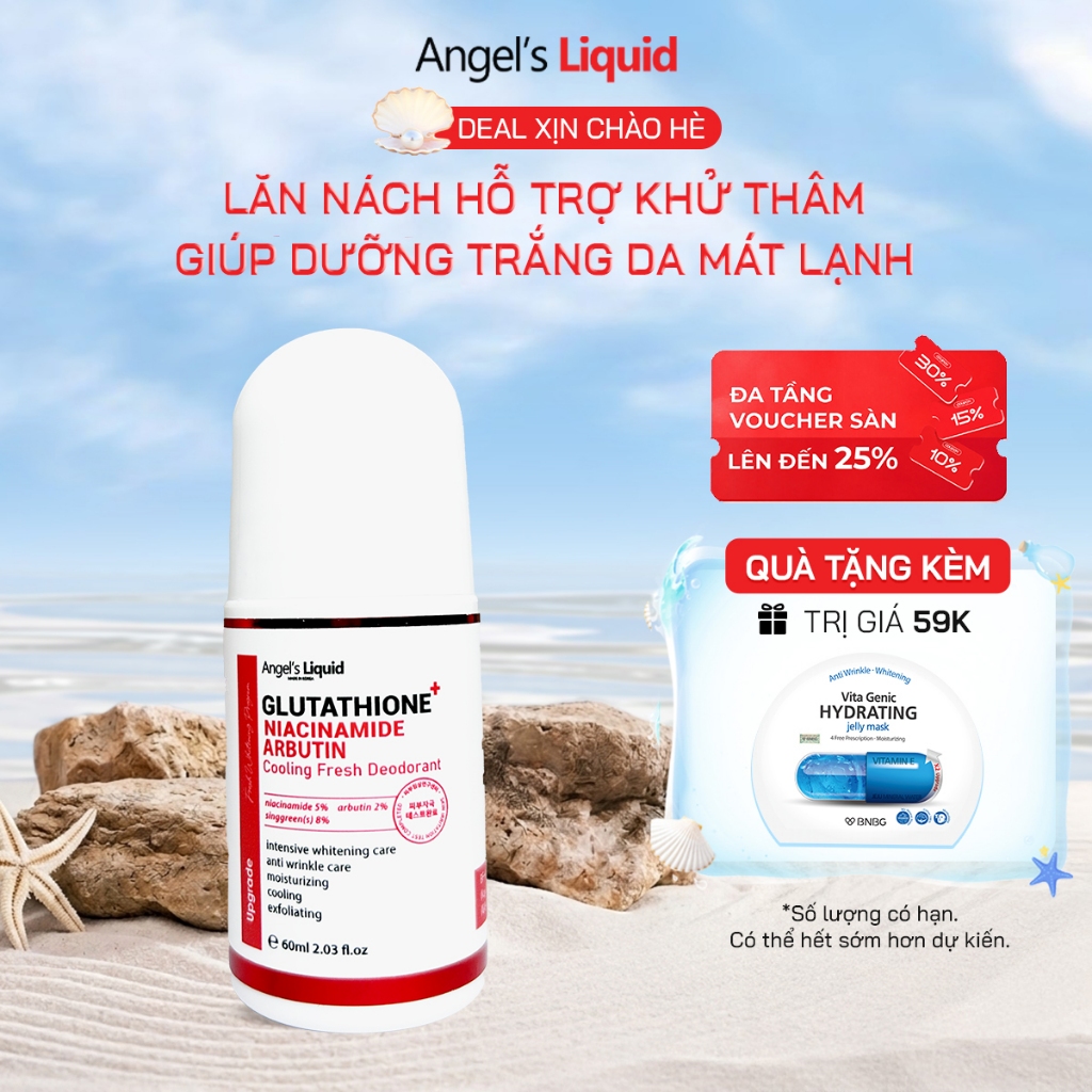 Lăn Nách Khử Thâm, Dưỡng Trắng Mát Lạnh Angel's Liquid Glutathione+ Niacinamide Arbutin Cooling Fresh Deodorant 60ml