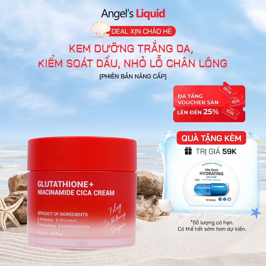 Kem Làm Trắng, Kiểm Soát Dầu, Nhỏ Lỗ Chân Lông Angel's Liquid Glutathione Plus Niacinamide Cica Cream 50ml
