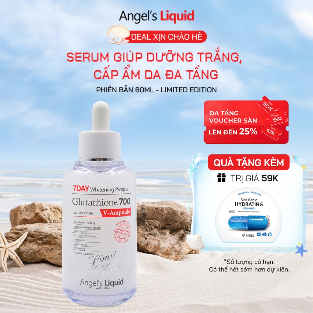 Serum Dưỡng Trắng Da, Cấp Ẩm Đa Tầng Angel's Liquid Glutathione 700mg + HA 7Day Whitening Program 30ml