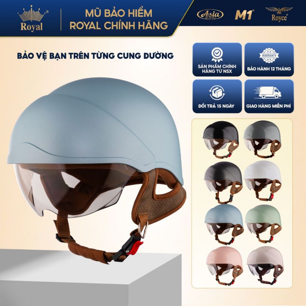 [Độc quyền mở bán] Mũ Bảo Hiểm Nửa Đầu Royal M38k Kính Âm Hottrend, Size L XL, Đạt Chuẩn Xe Máy
