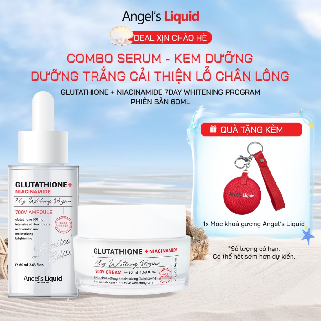 Combo Serum, Kem Dưỡng Giúp Trắng Da, Cải Thiện Lỗ Chân Lông Angel's Liquid Glutathione +NIACINAMIDE