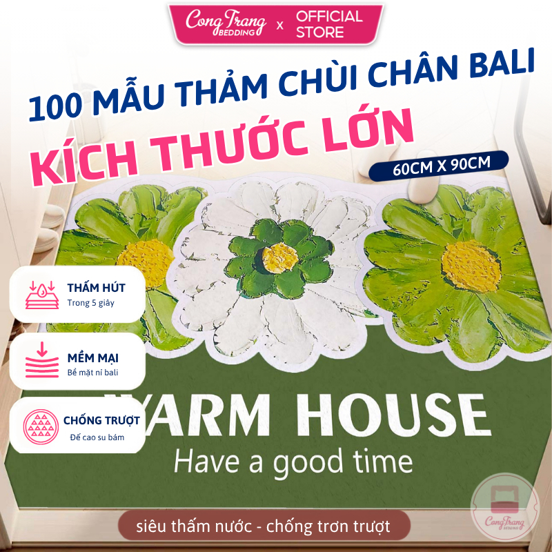 Thảm Lau Chân Size Lớn (60cm x 90cm) CongTrang Bedding, Thảm Chùi Chân Bali 100 Mẫu Mới Nhất 2026