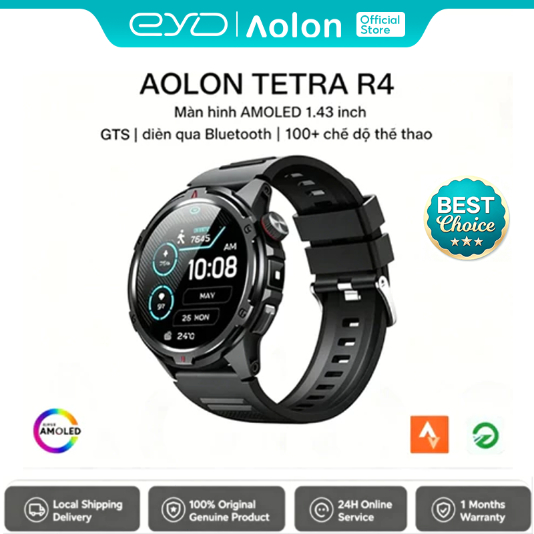 Aolon Tetra R4 Đồng hồ thông minh theo dõi giấc ngủ GPS kết nối điện thoại chống nước đạt chuẩn IP68