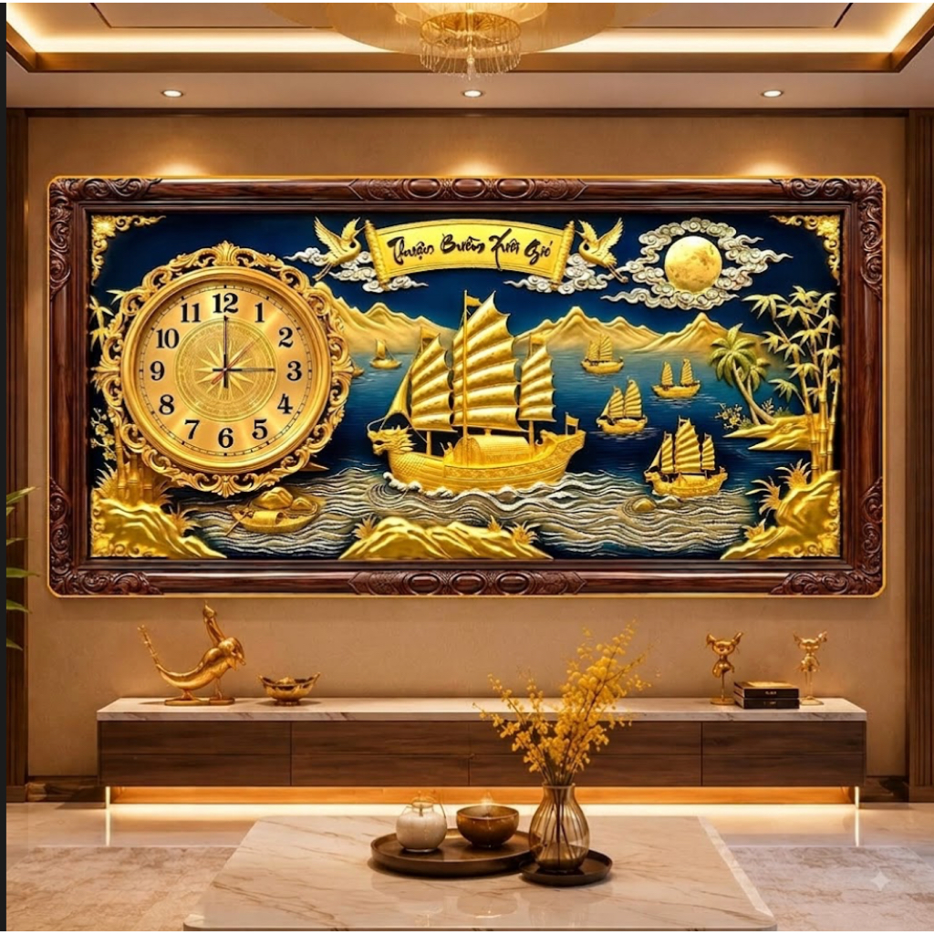 Đồng Hồ Treo Tường Kim Trôi "GIẢ KHUNG GỖ - VÀNG ĐỒNG " Trang Trí nhà cửa/ Phòng Khách/ Phòng Ngủ. Quà Tặng