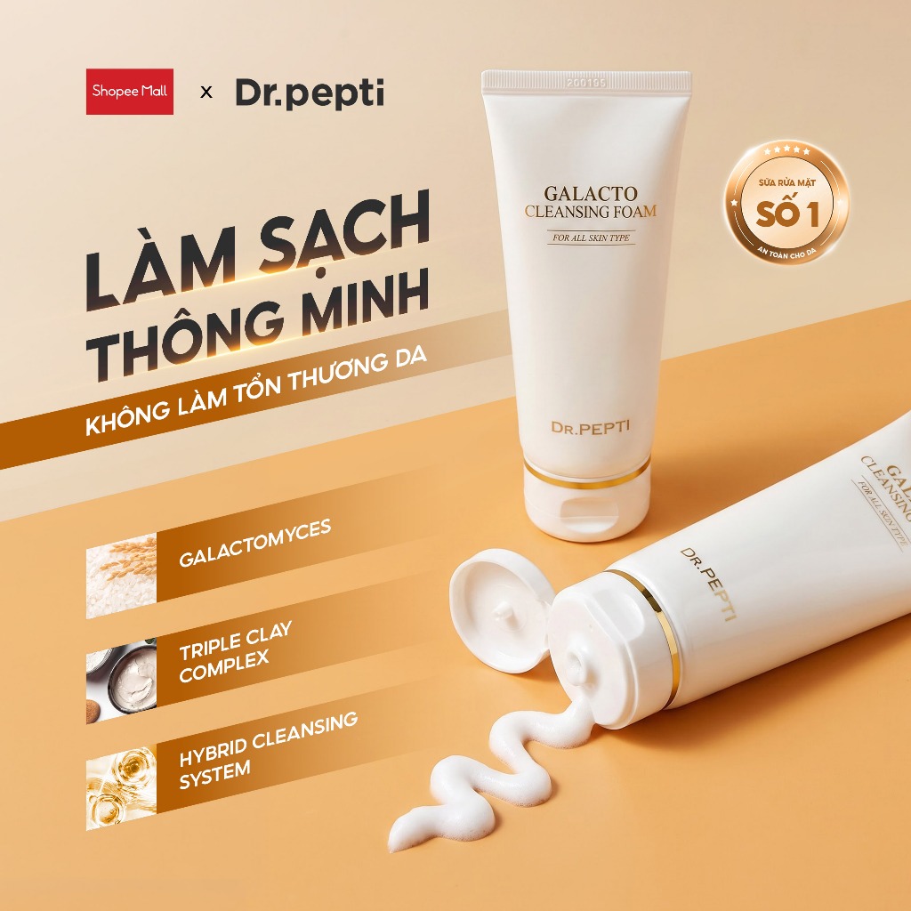 Sữa Rửa Mặt Gạo Tạo Bọt Dr.Pepti Galacto Làm Sạch Sâu, Giúp Da Sáng Mịn, Dùng Cho Mọi Loại Da 110ml