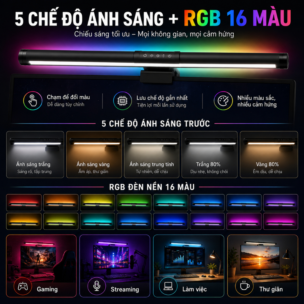 Thanh đèn màn hình màn hình máy tính ONR, Thanh đèn màn hình chăm sóc mắt vô cấp, Đèn LED làm mờ 44cm Nghiên cứu là | BigBuy360 - bigbuy360.vn