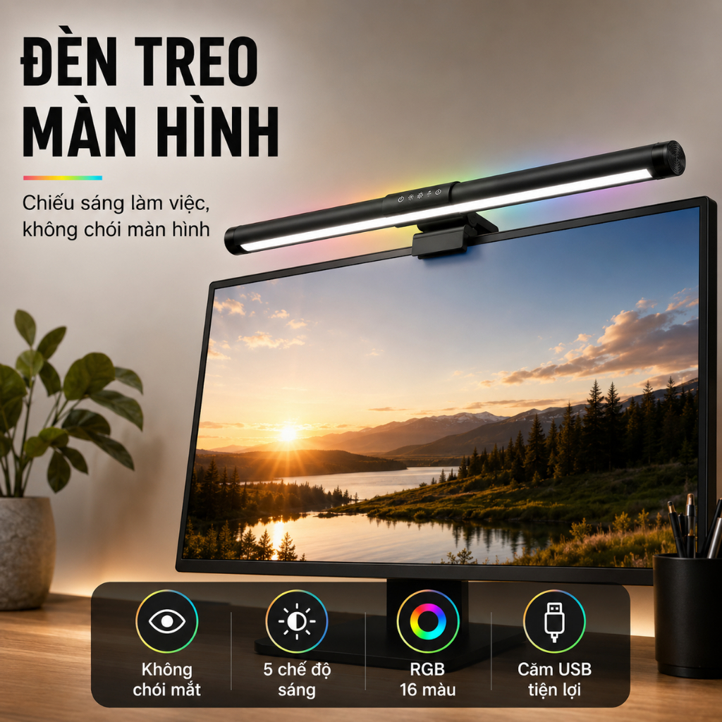 Thanh đèn màn hình màn hình máy tính ONR, Thanh đèn màn hình chăm sóc mắt vô cấp, Đèn LED làm mờ 44cm Nghiên cứu là | BigBuy360 - bigbuy360.vn