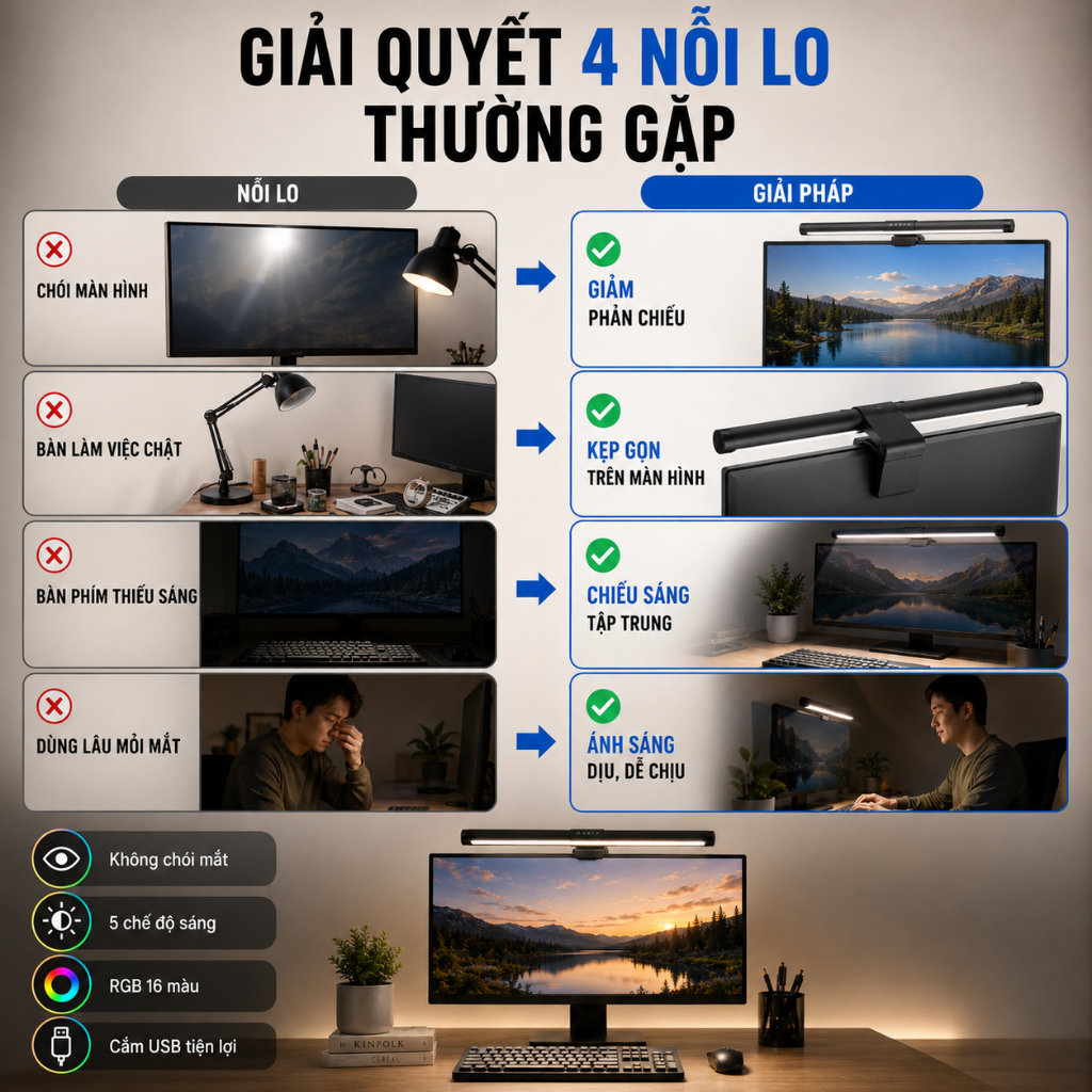 Thanh đèn màn hình màn hình máy tính ONR, Thanh đèn màn hình chăm sóc mắt vô cấp, Đèn LED làm mờ 44cm Nghiên cứu là | BigBuy360 - bigbuy360.vn