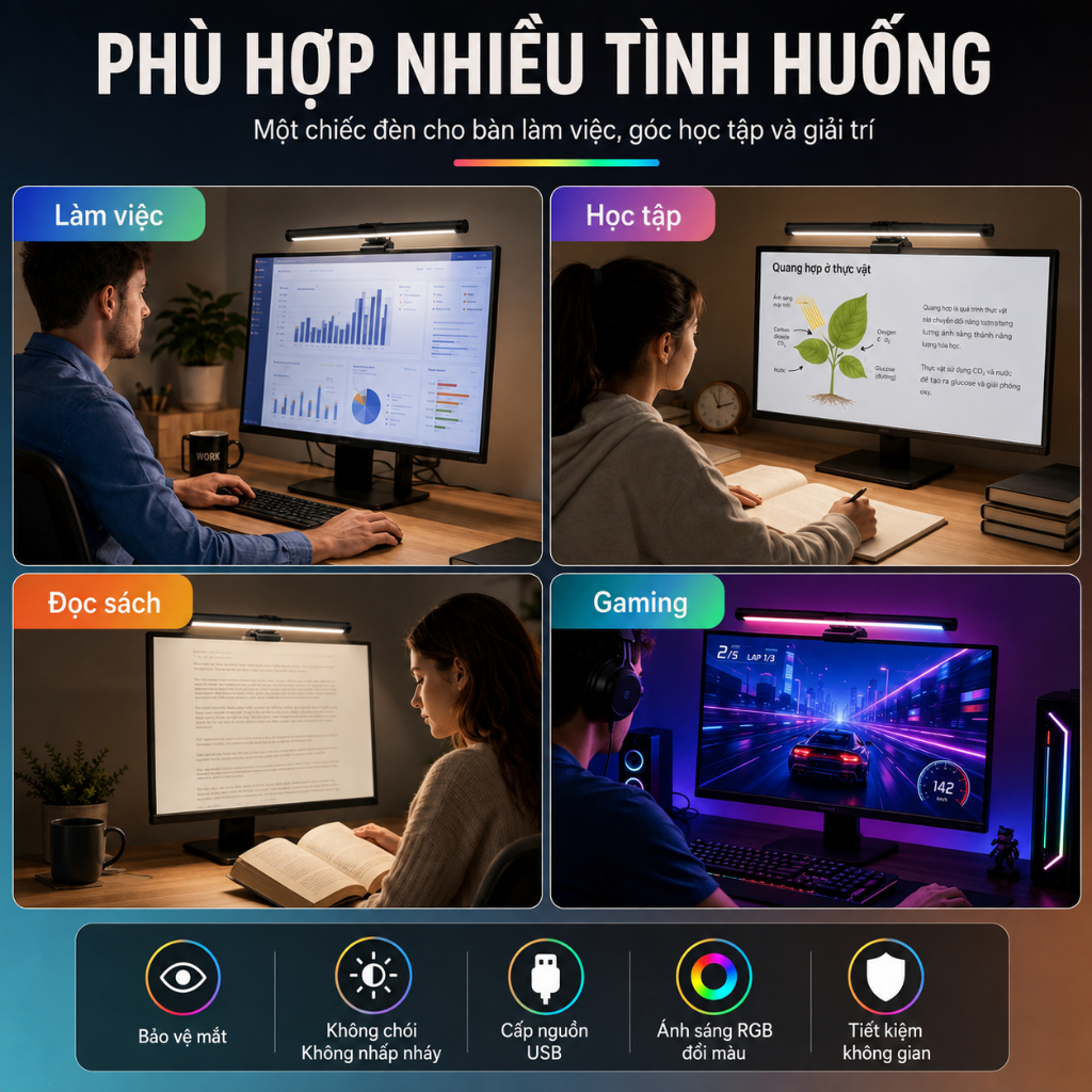 Thanh đèn màn hình màn hình máy tính ONR, Thanh đèn màn hình chăm sóc mắt vô cấp, Đèn LED làm mờ 44cm Nghiên cứu là | BigBuy360 - bigbuy360.vn