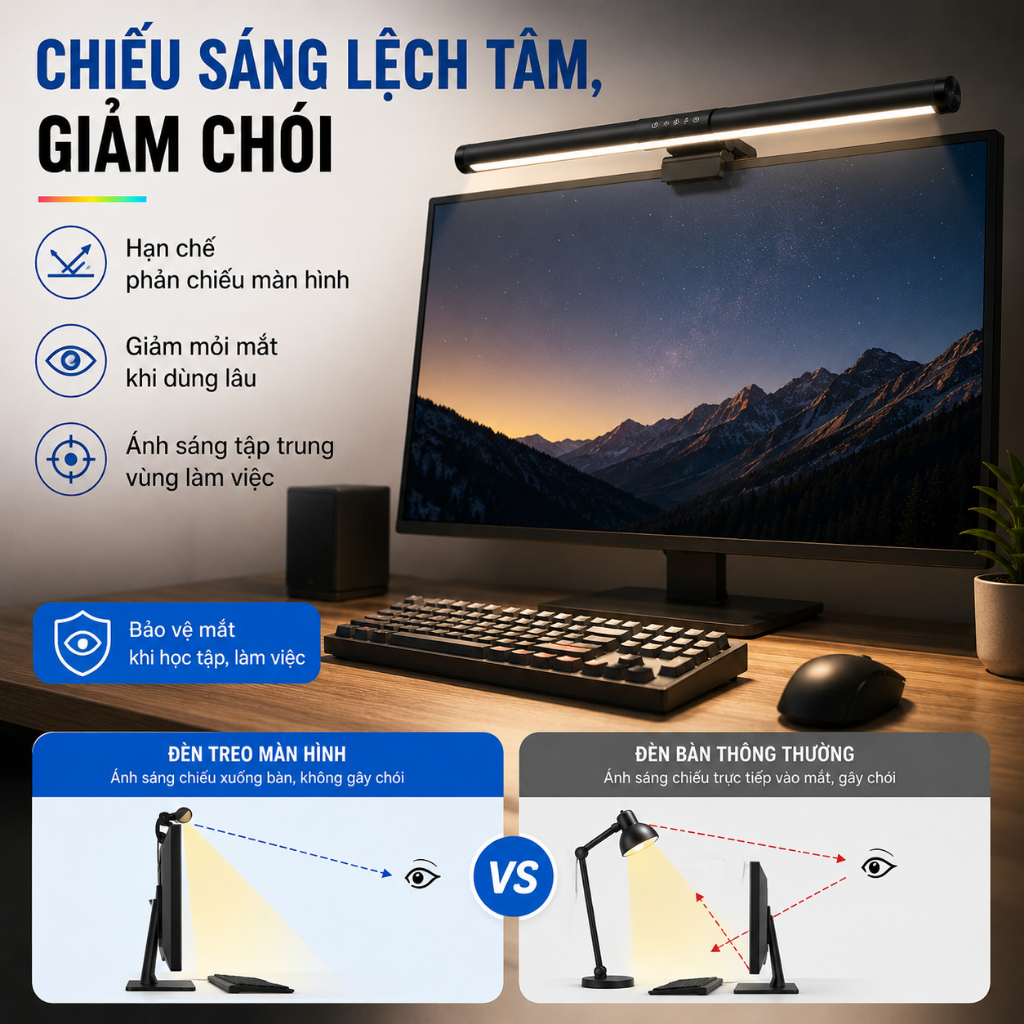Thanh đèn màn hình màn hình máy tính ONR, Thanh đèn màn hình chăm sóc mắt vô cấp, Đèn LED làm mờ 44cm Nghiên cứu là | BigBuy360 - bigbuy360.vn