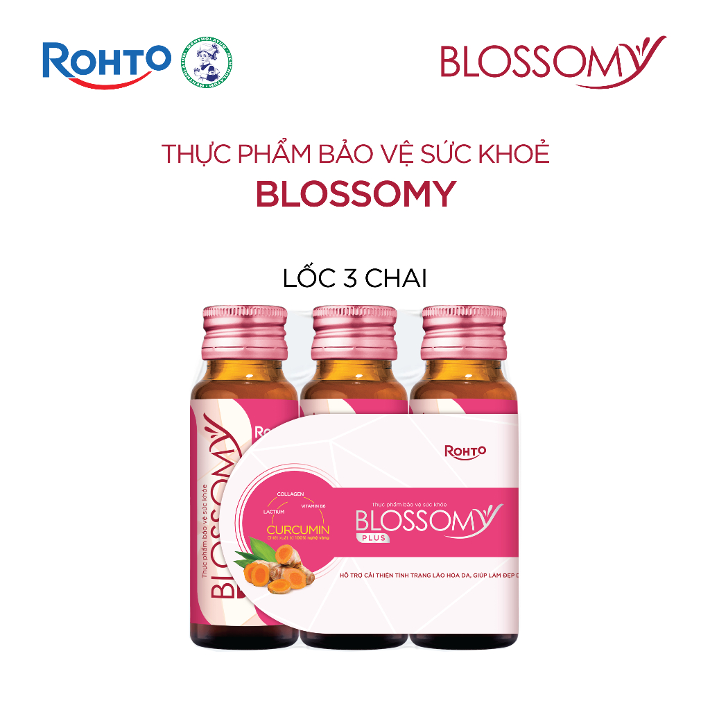Nước uống collagen giúp sáng da, dạ dày khỏe Blossomy Plus lốc 03 chai x 50ml