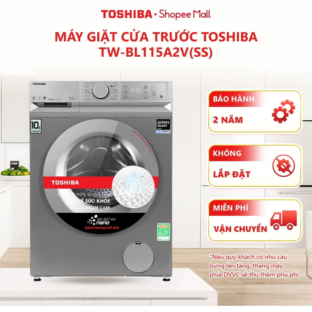 [FREESHIP KHÔNG LẮP ĐẶT] Máy giặt Toshiba Inverter 10.5 kg TW-BL115A2V(SS) - Hàng chính hãng
