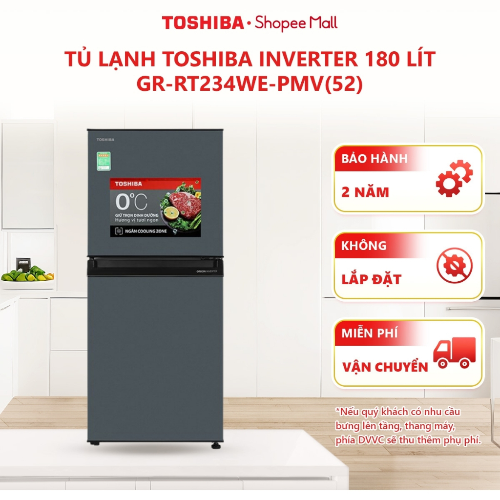 [FREESHIP] Tủ lạnh Toshiba Inverter 180 lít GR-RT234WE-PMV(52)/ 194 lít GR-RT252WE-PMV(52) - Bảo hành 2 năm