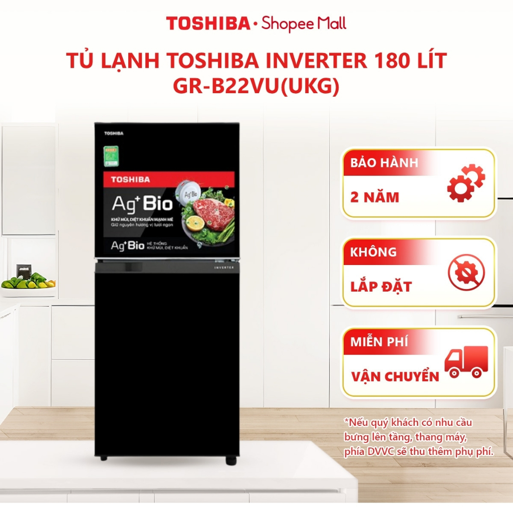 [Freeship Toàn Quốc] Tủ lạnh Toshiba Inverter 180 lít GR-B22VU(UKG) - Hàng chính hãng