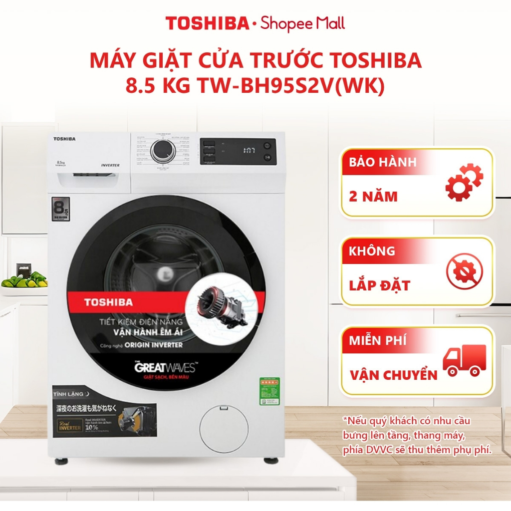 [FREESHIP - KHÔNG LẮP ĐẶT] Máy giặt cửa trước Toshiba 8.5 kg TW-BH95S2V(WK) - Bảo hành 2 năm