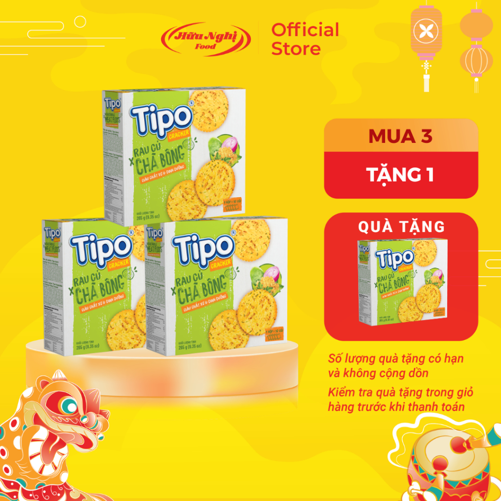 Bánh quy rau củ chà bông Tipo 265g Hữu Nghị dinh dưỡng, ngon giòn, ăn vặt tiện lợi