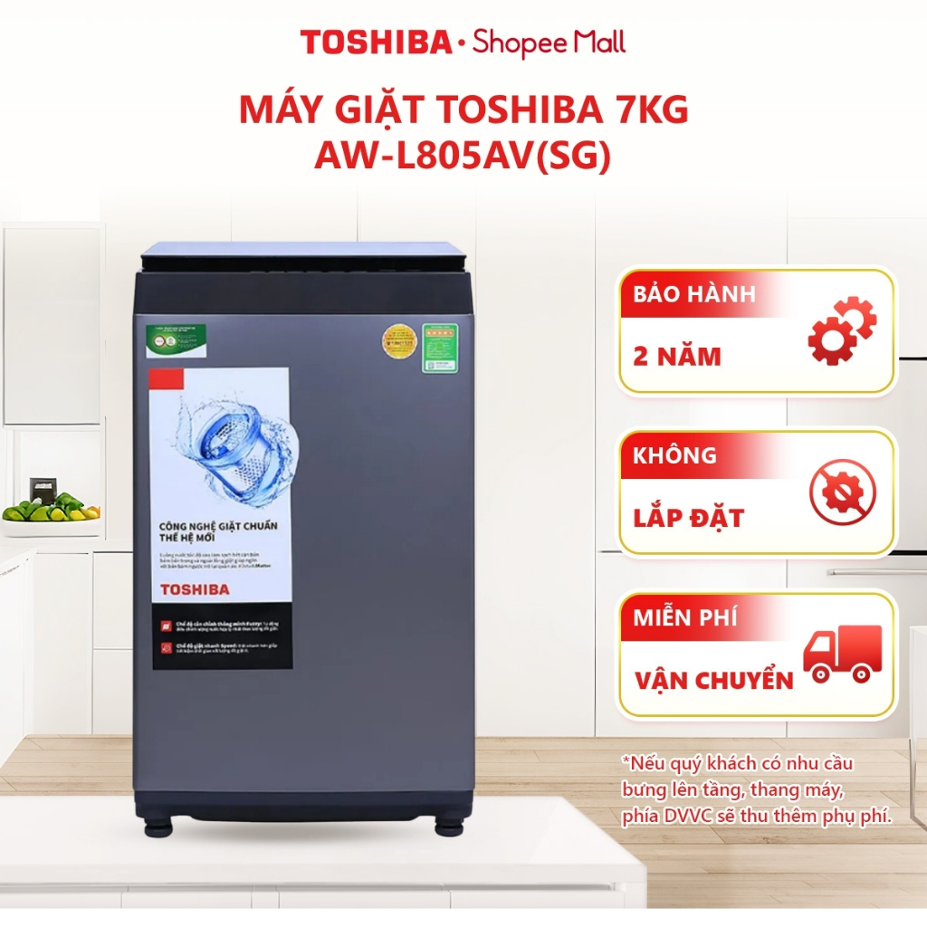 [FREESHIP KHÔNG LẮP ĐẶT] Máy giặt Toshiba 7Kg AW-L805AV(SG) - Hàng chính hãng, bảo hành 2 năm