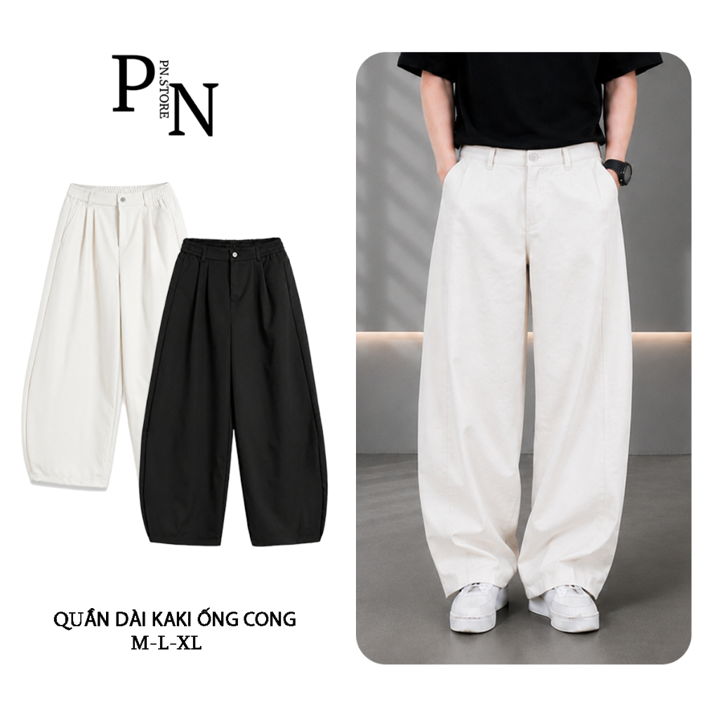 Quần Kaki ống rộng cong PN STORE form rộng chất kaki mềm mịn không nhăn cạp khoá chun QOC1 | BigBuy360 - bigbuy360.vn