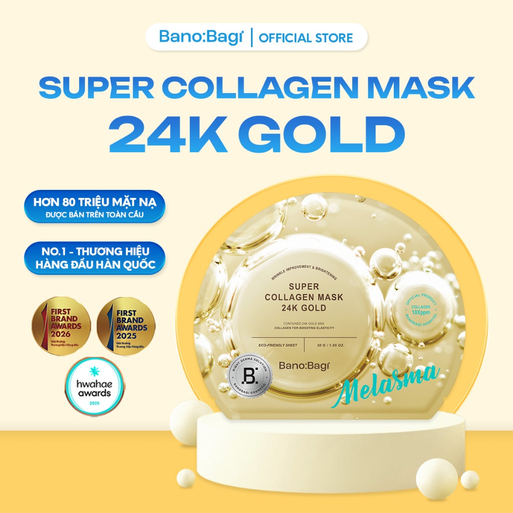 Mặt Nạ Bano:Bagi Super Collagen Mask 24K Gold cung cấp dưỡng chất thanh lọc làn da 30ml